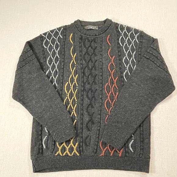 Vintage Protege Collection Men’s Large Gray Cable Knit Sweater grandpacore Black - Picture 1 of 5
